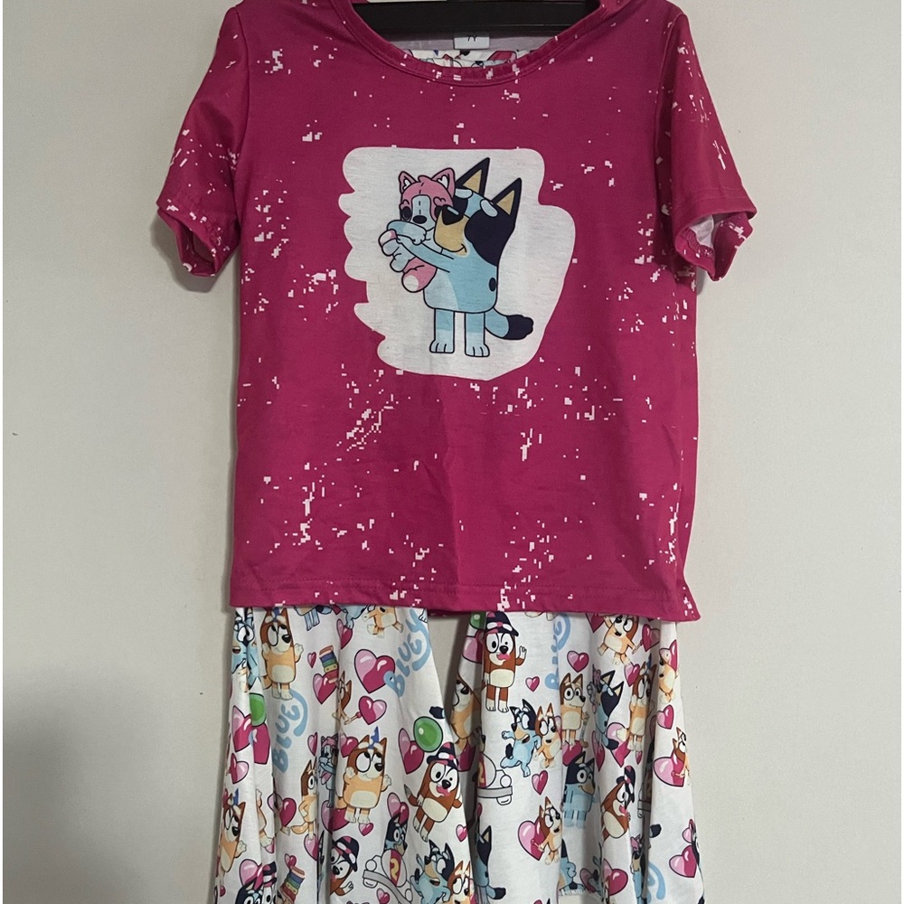 Boutique Girls Bluey Shirt  & Flare Pants Outfit Set Sz 7 Bingo Pink Tee Kids